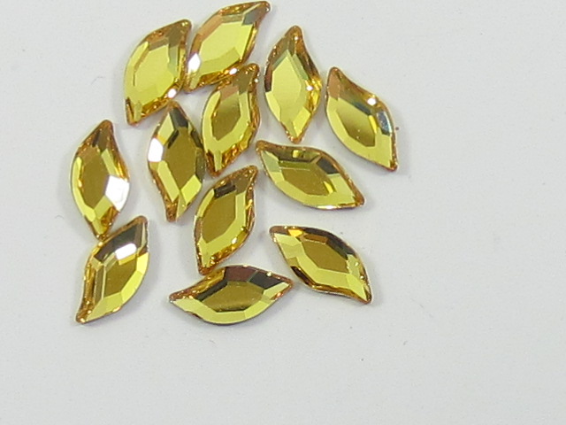 12 pcs. 10x5mm  DIAMOND LEAF LIGHT TOPAZ FLATBACK European Rhinestones